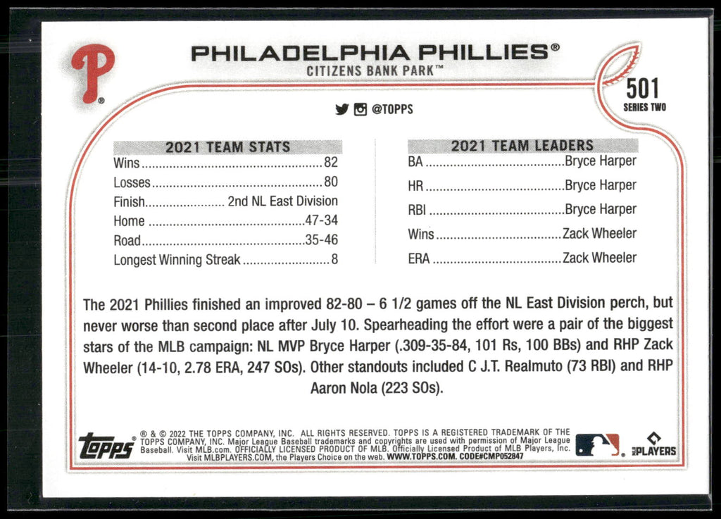 2022 Topps #501 Philadelphia Phillies
