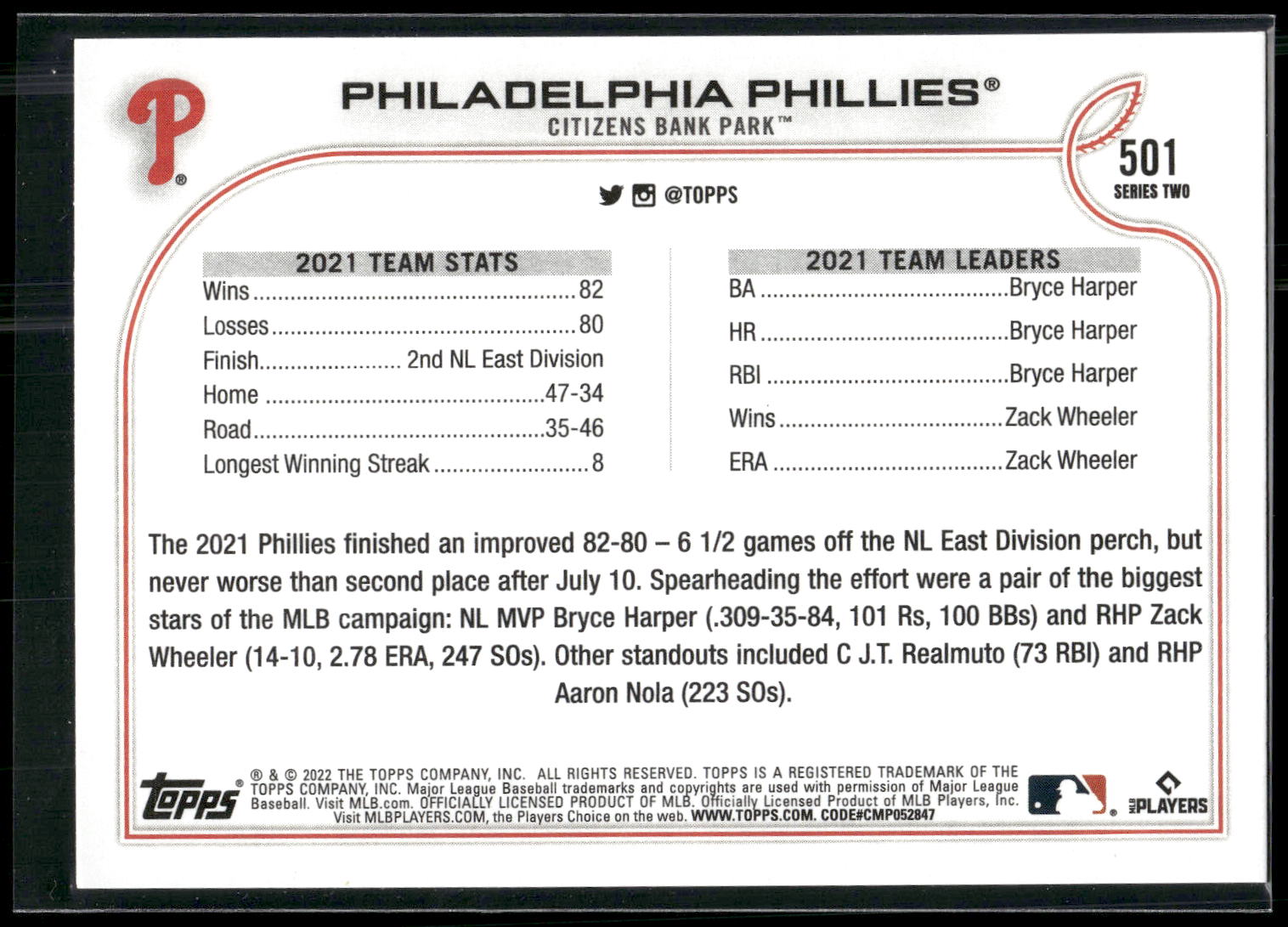 2022 Topps #501 Philadelphia Phillies