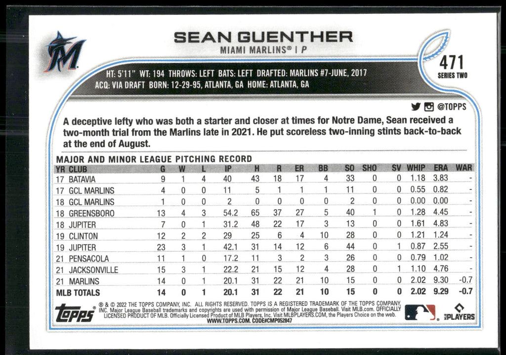 2022 Topps #471 Sean Guenther