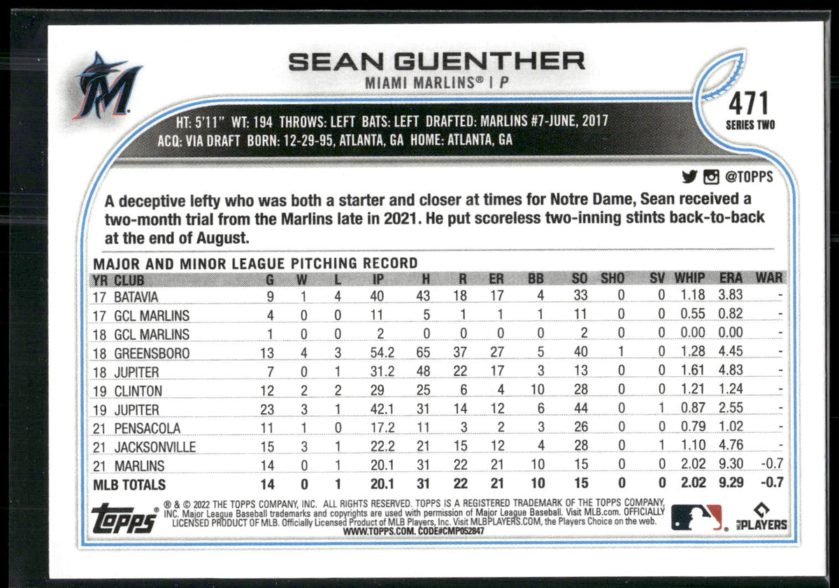 2022 Topps #471 Sean Guenther