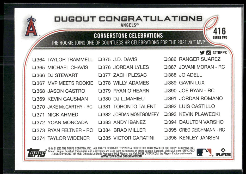 2022 Topps #416 Dugout Congratulations