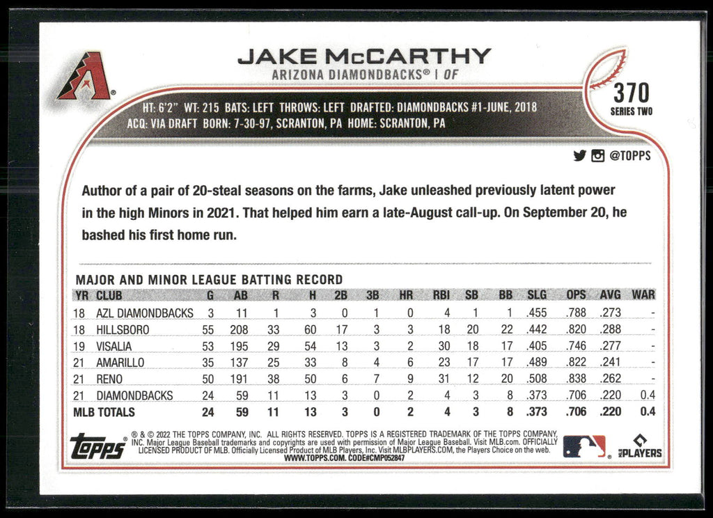 2022 Topps #370 Jake McCarthy