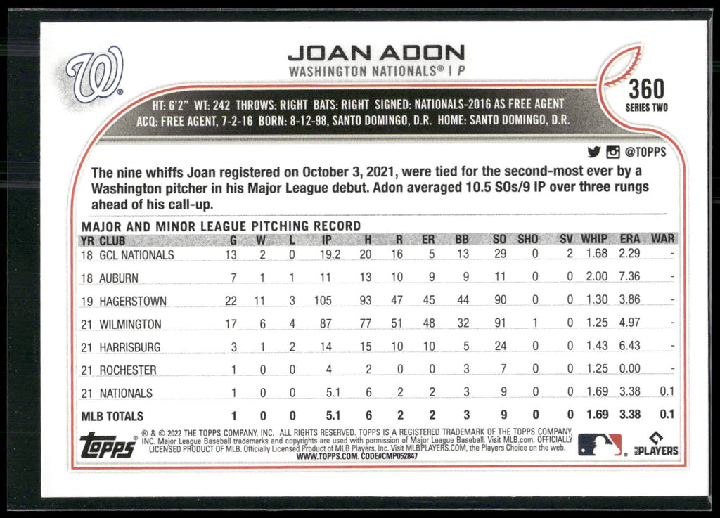 2022 Topps #360 Joan Adon