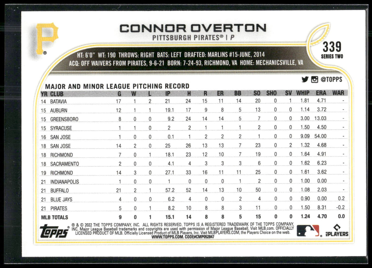 2022 Topps #339 Connor Overton
