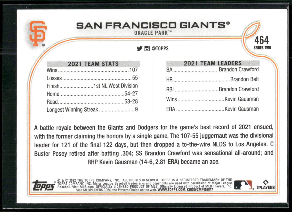 2022 Topps #464 San Francisco Giants