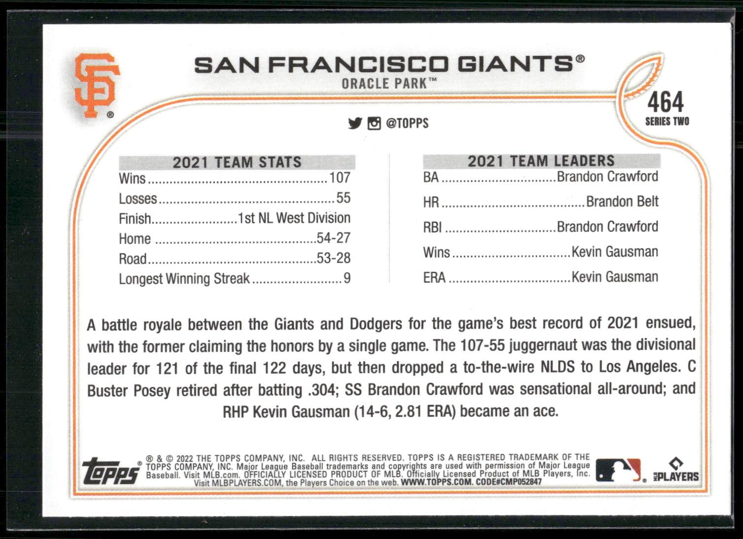 2022 Topps #464 San Francisco Giants