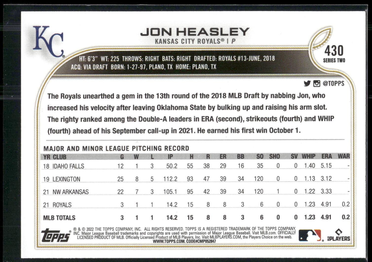 2022 Topps #430 Jon Heasley