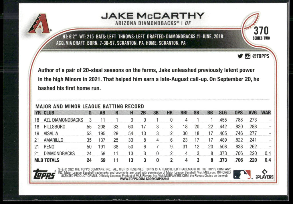 2022 Topps #370 Jake McCarthy