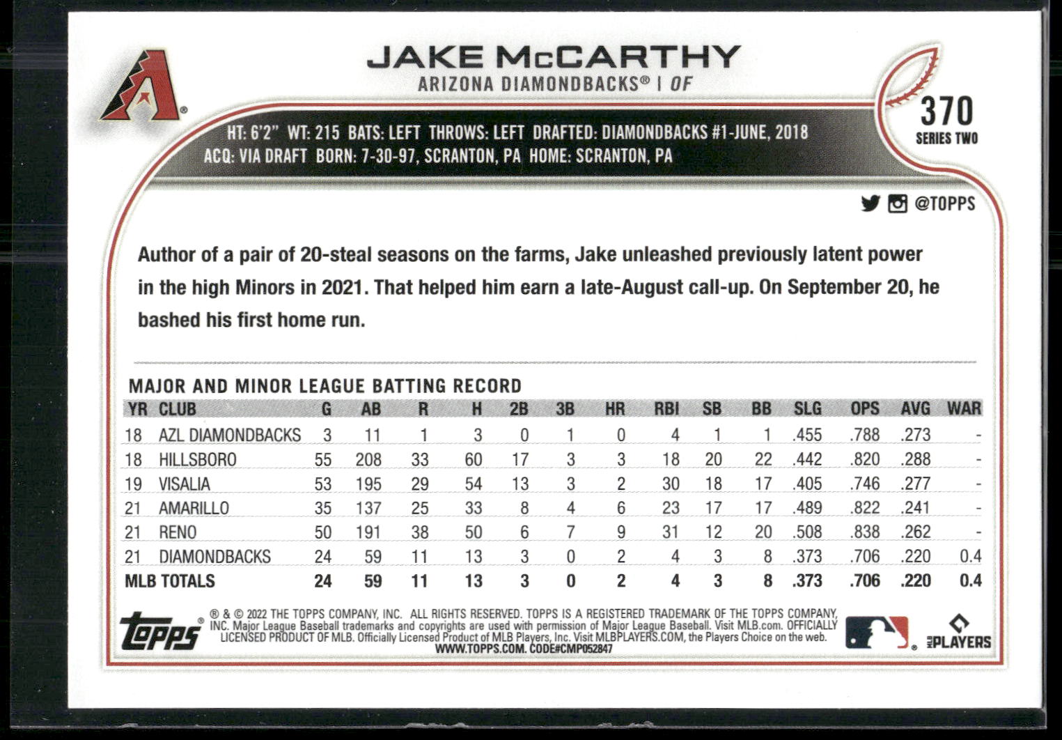 2022 Topps #370 Jake McCarthy