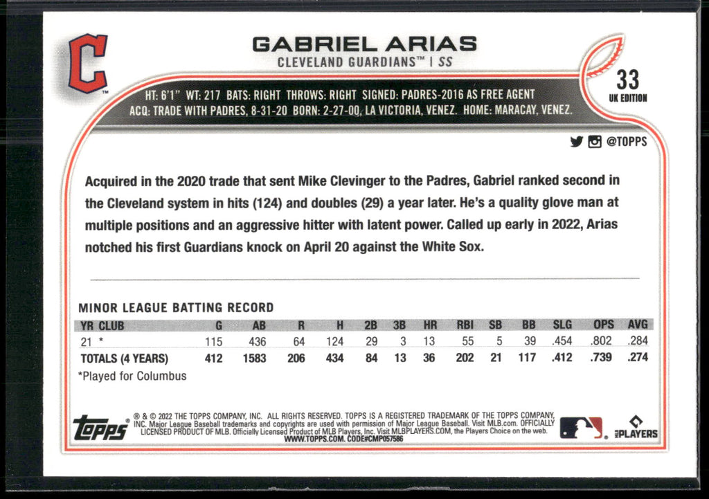 2022 Topps UK Edition #33 Gabriel Arias
