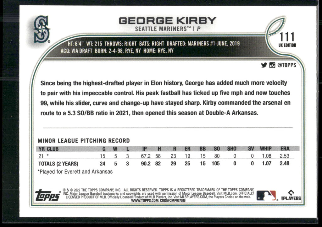 2022 Topps UK Edition #111 George Kirby