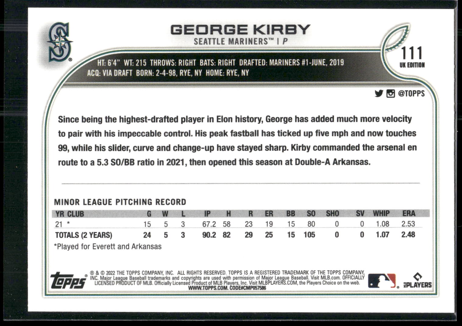 2022 Topps UK Edition #111 George Kirby