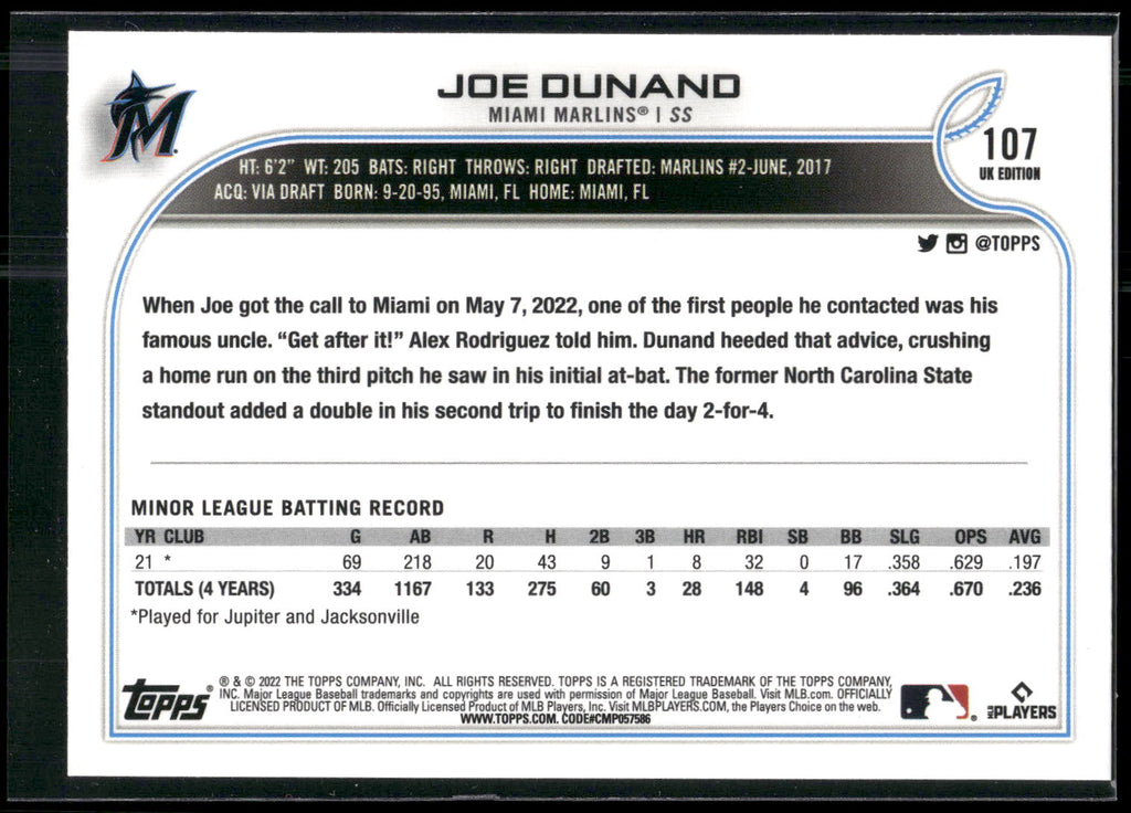 2022 Topps UK Edition #107 Joe Dunand