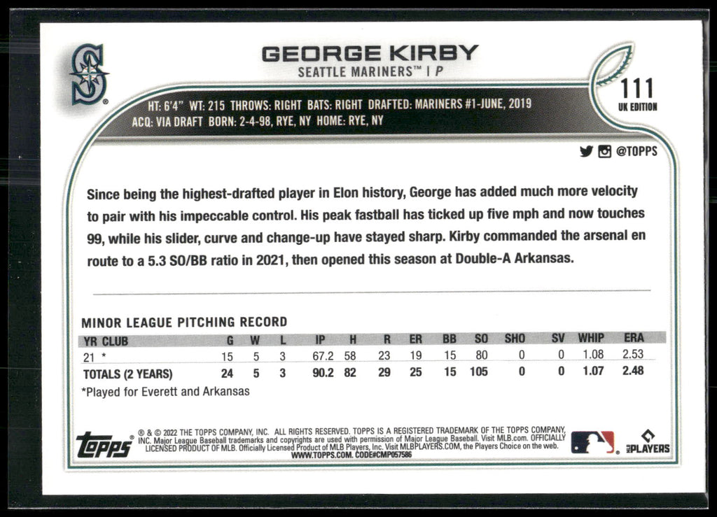 2022 Topps UK Edition #111 George Kirby