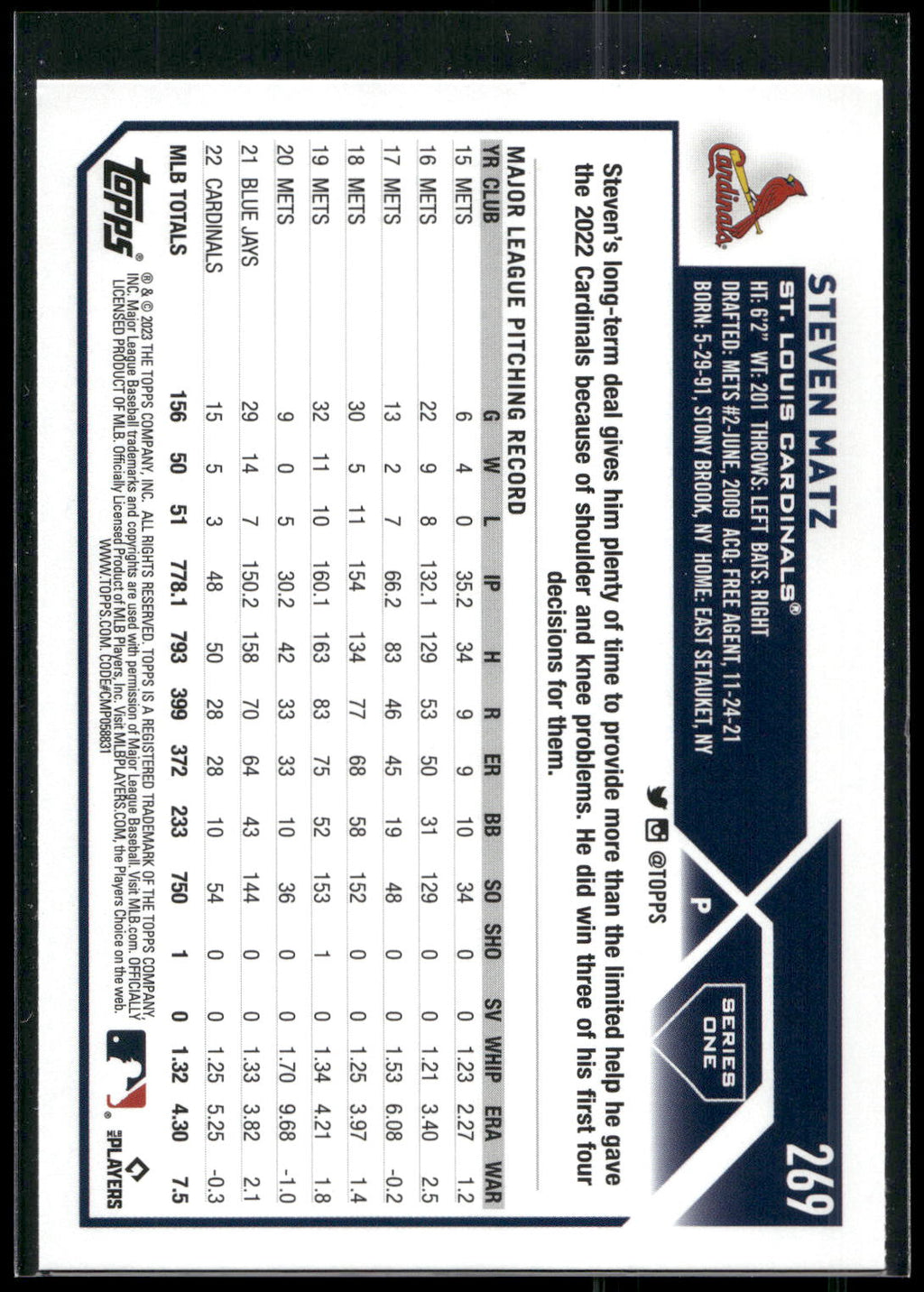 2023 Topps 1st Edition #269 Steven Matz
