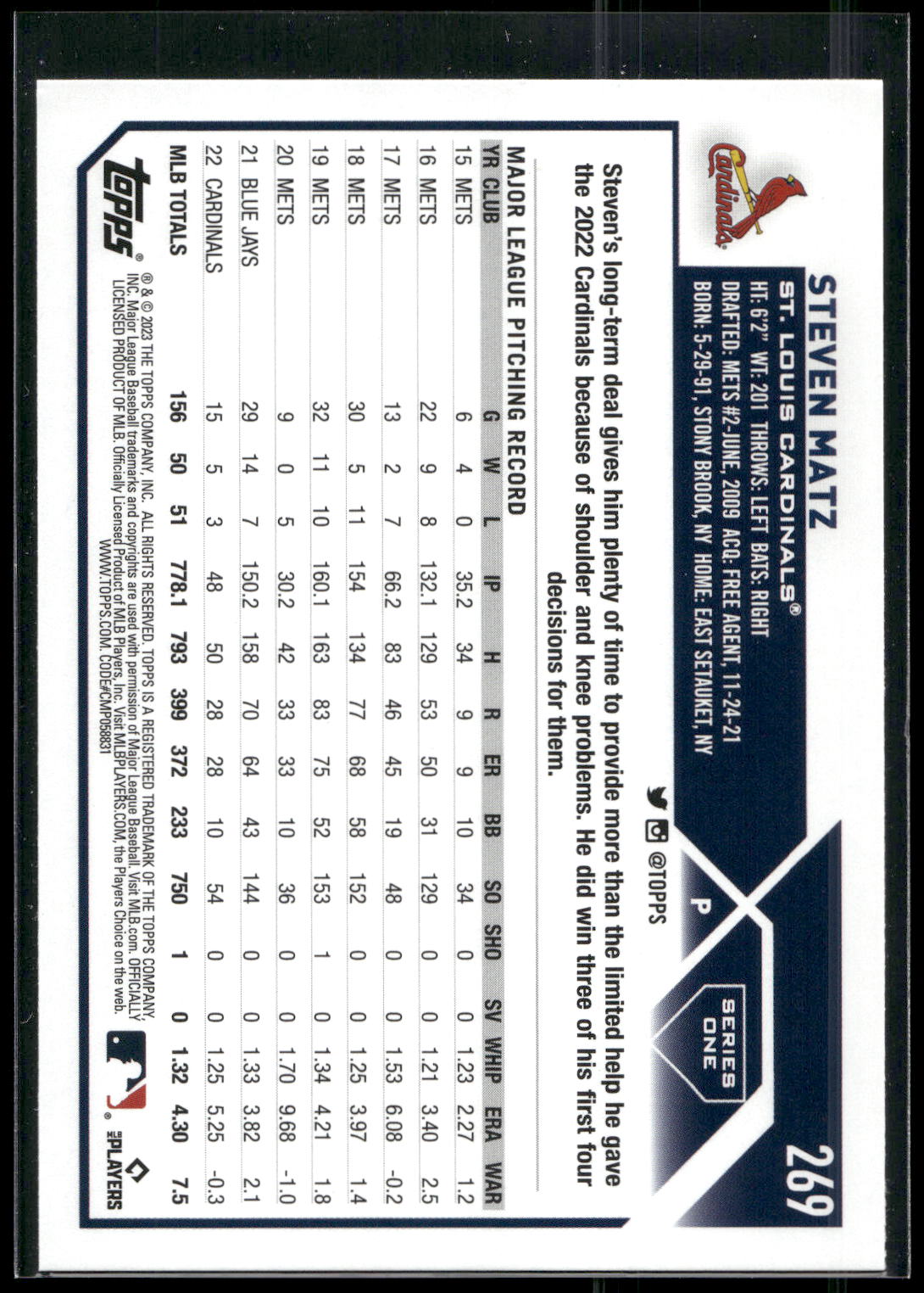 2023 Topps 1st Edition #269 Steven Matz