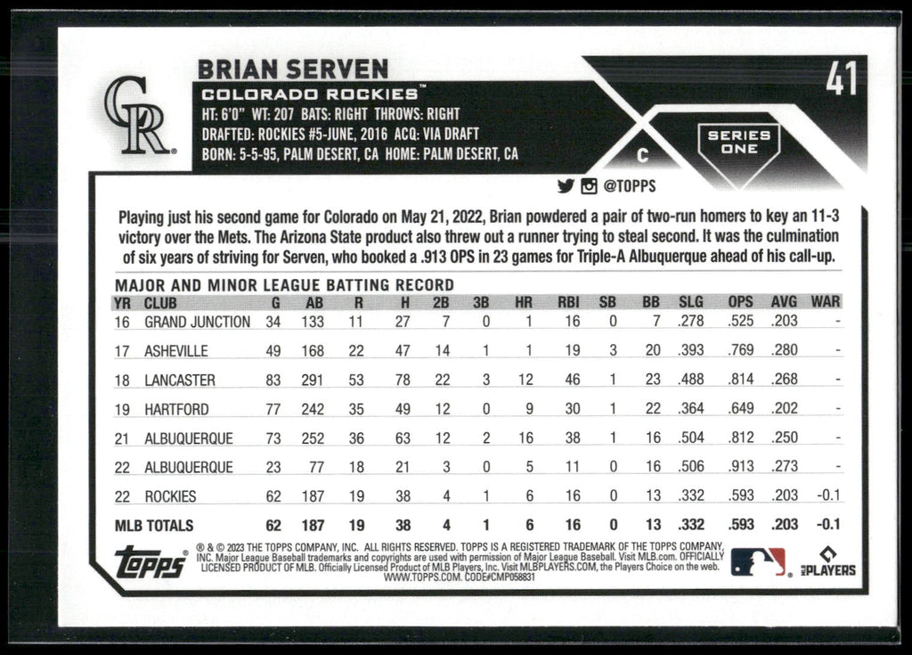 2023 Topps 1st Edition #41 Brian Serven