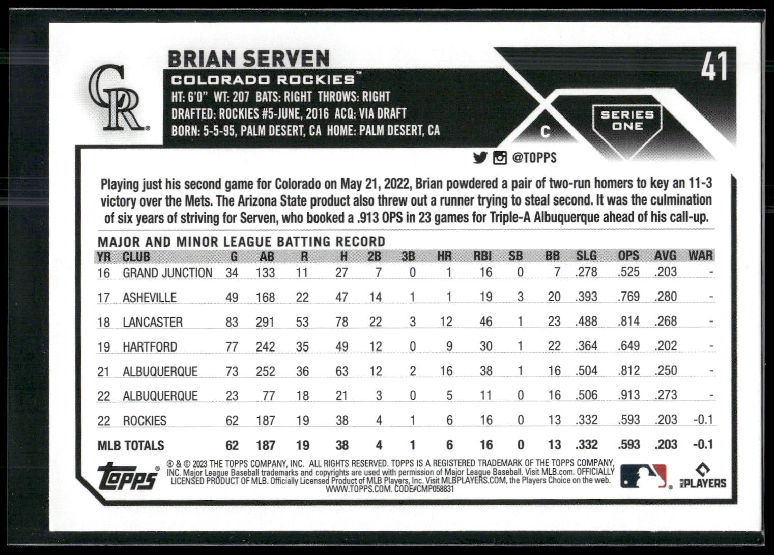 2023 Topps 1st Edition #41 Brian Serven