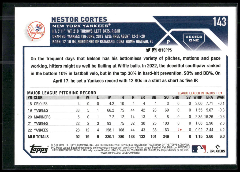 2023 Topps 1st Edition #143 Nestor Cortes