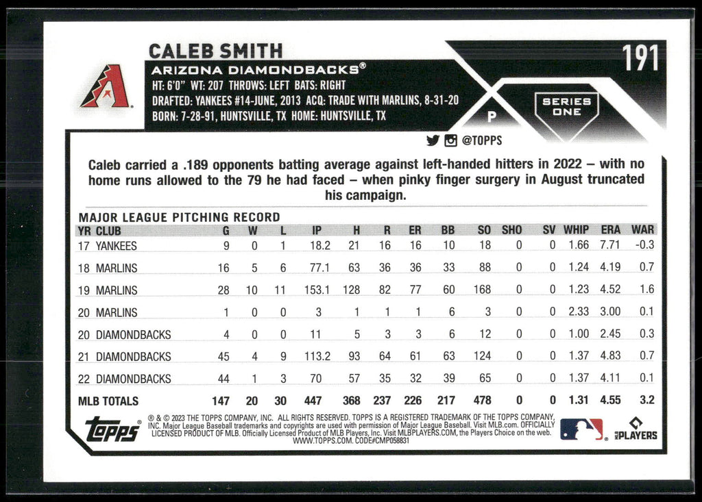 2023 Topps 1st Edition #191 Caleb Smith