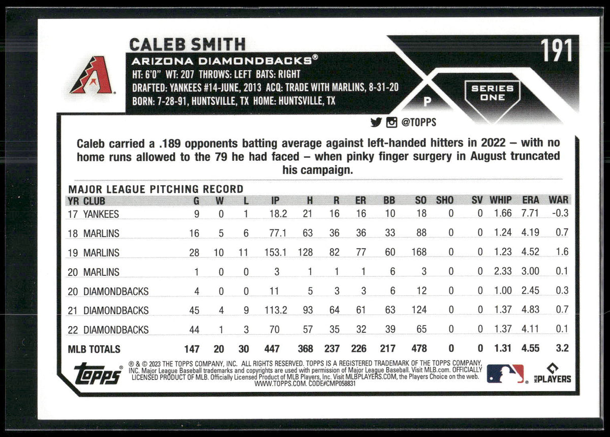 2023 Topps 1st Edition #191 Caleb Smith