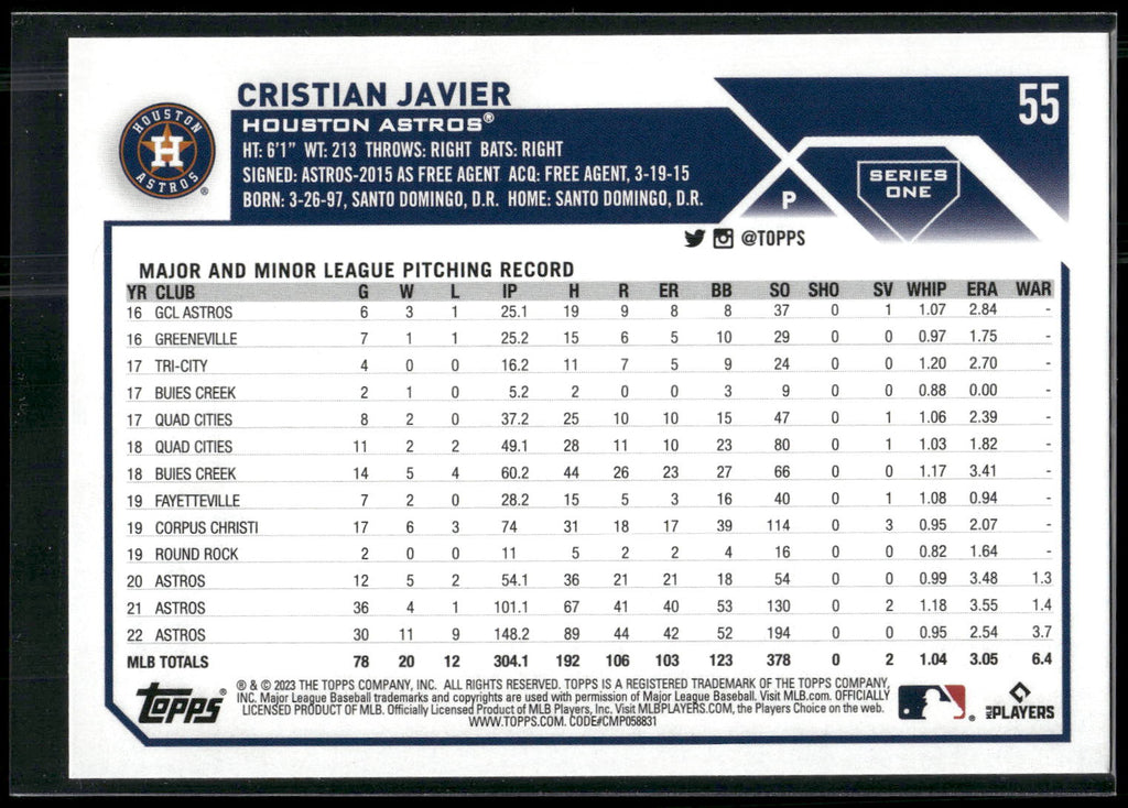 2023 Topps 1st Edition #55 Cristian Javier