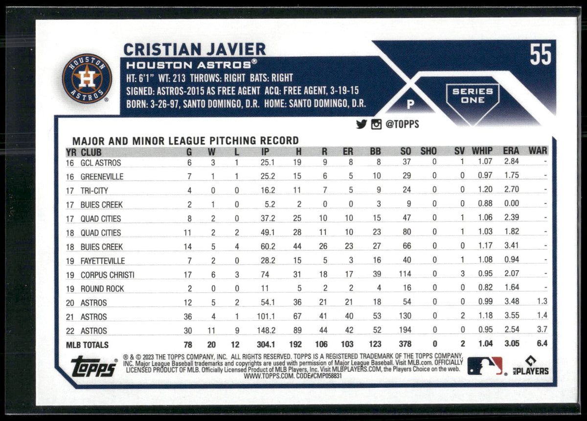 2023 Topps 1st Edition #55 Cristian Javier