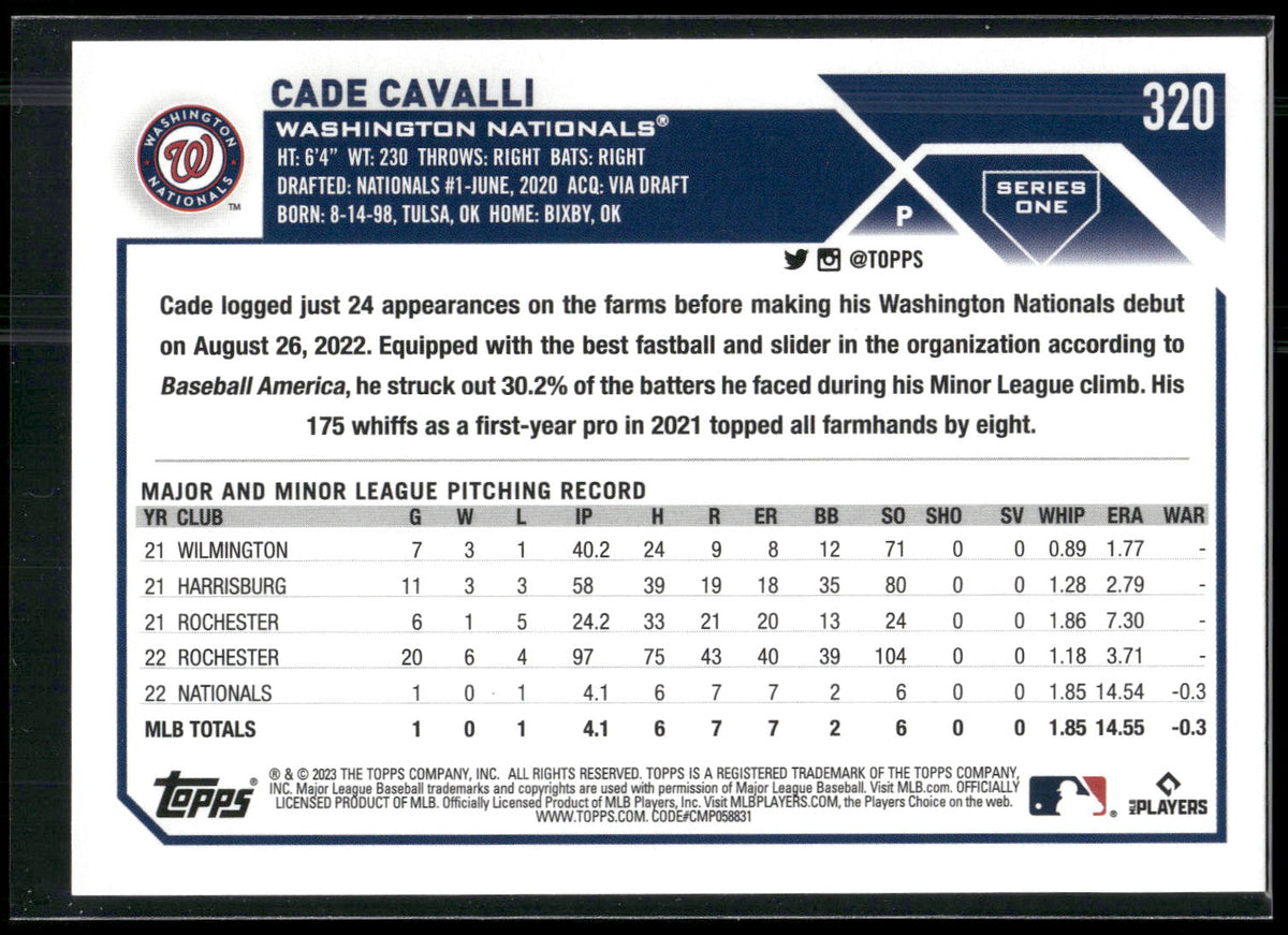 2023 Topps 1st Edition #320 Cade Cavalli