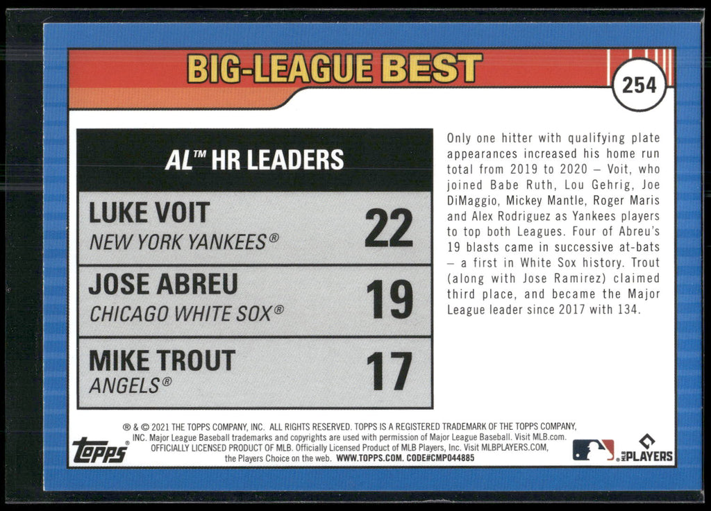2021 Topps Big League #254 AL HR (Luke Voit / Jose Abreu / Mike Trout)
