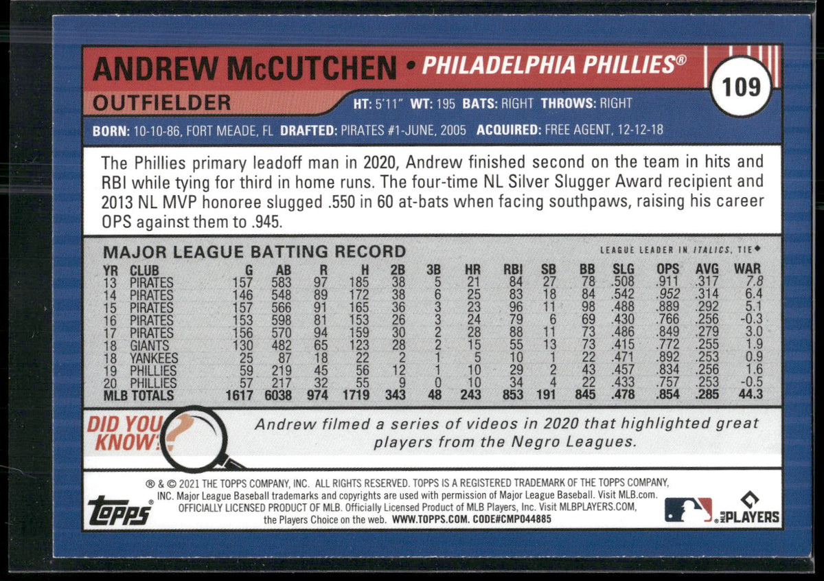 2021 Topps Big League #109 Andrew McCutchen