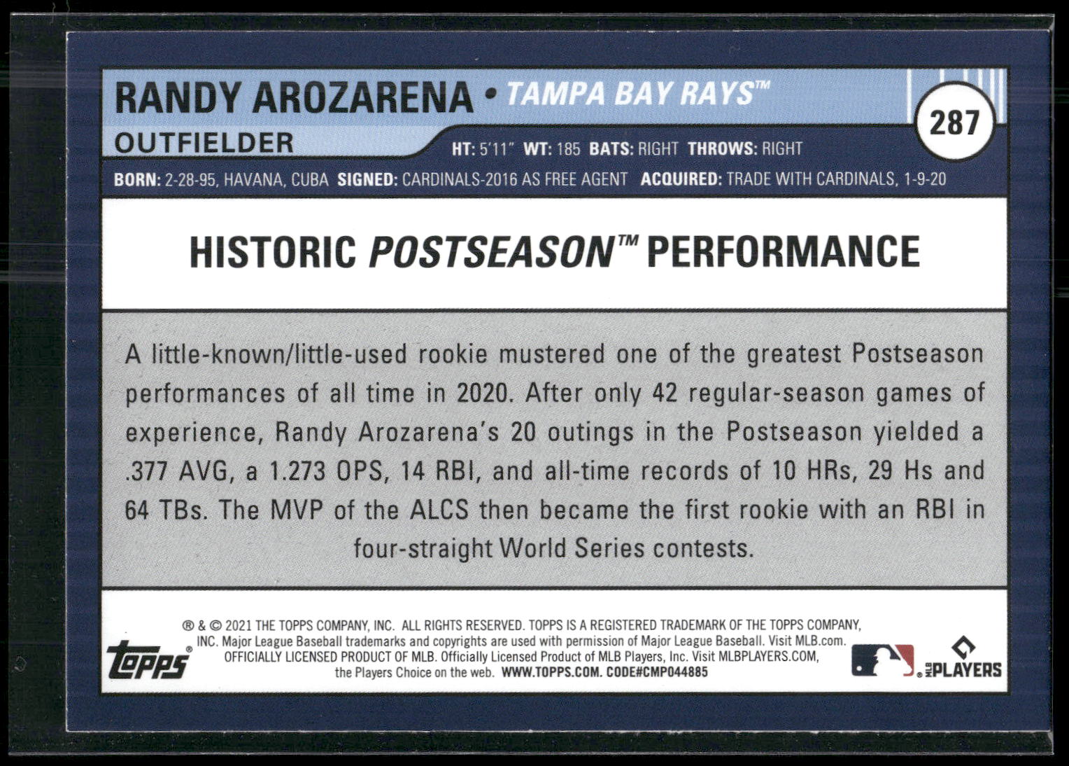 2021 Topps Big League #287 Randy Arozarena