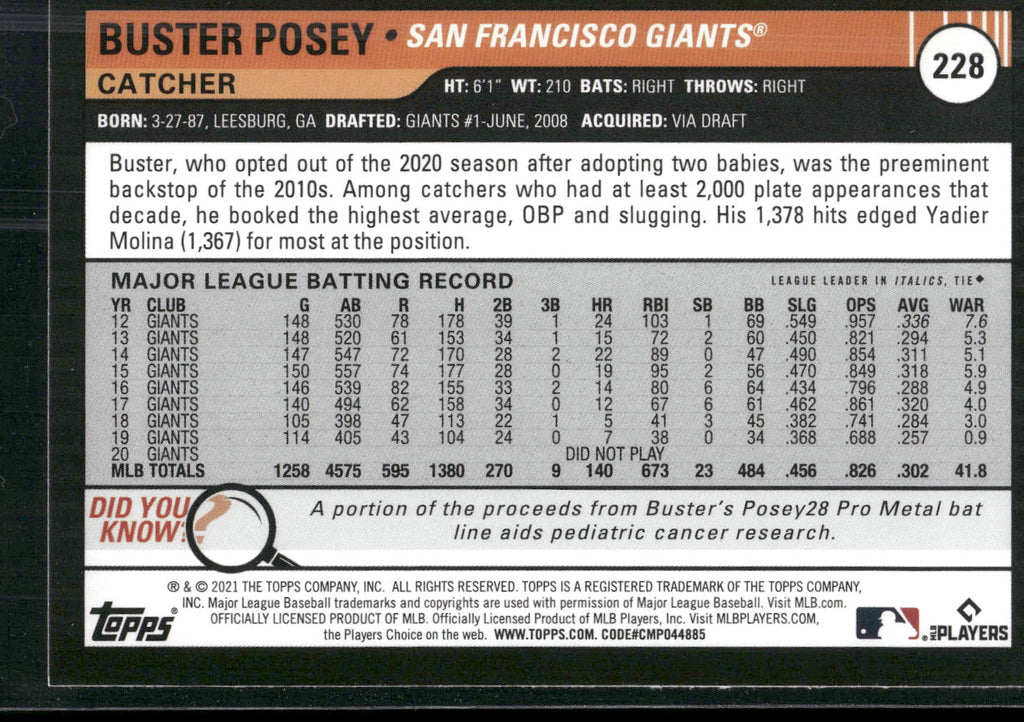 2021 Topps Big League #228 Buster Posey