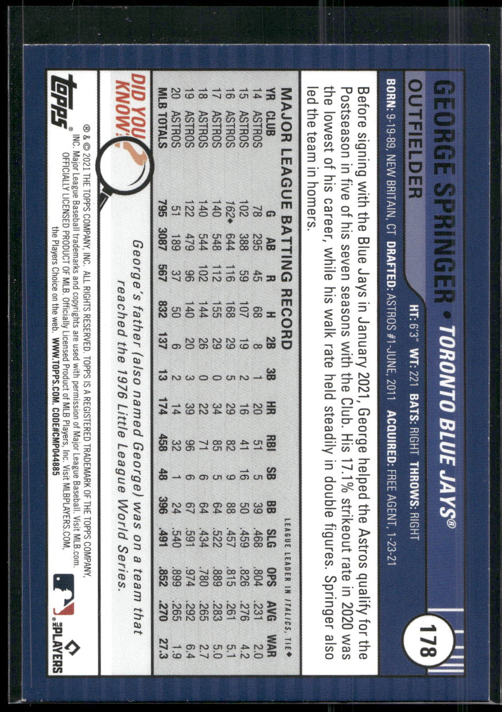 2021 Topps Big League #178 George Springer