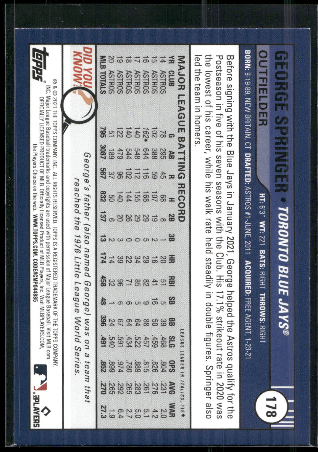 2021 Topps Big League #178 George Springer