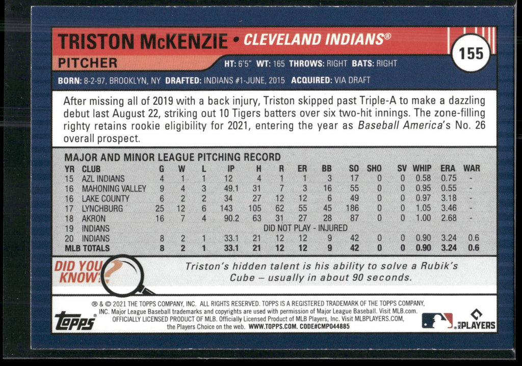 2021 Topps Big League #155 Triston McKenzie