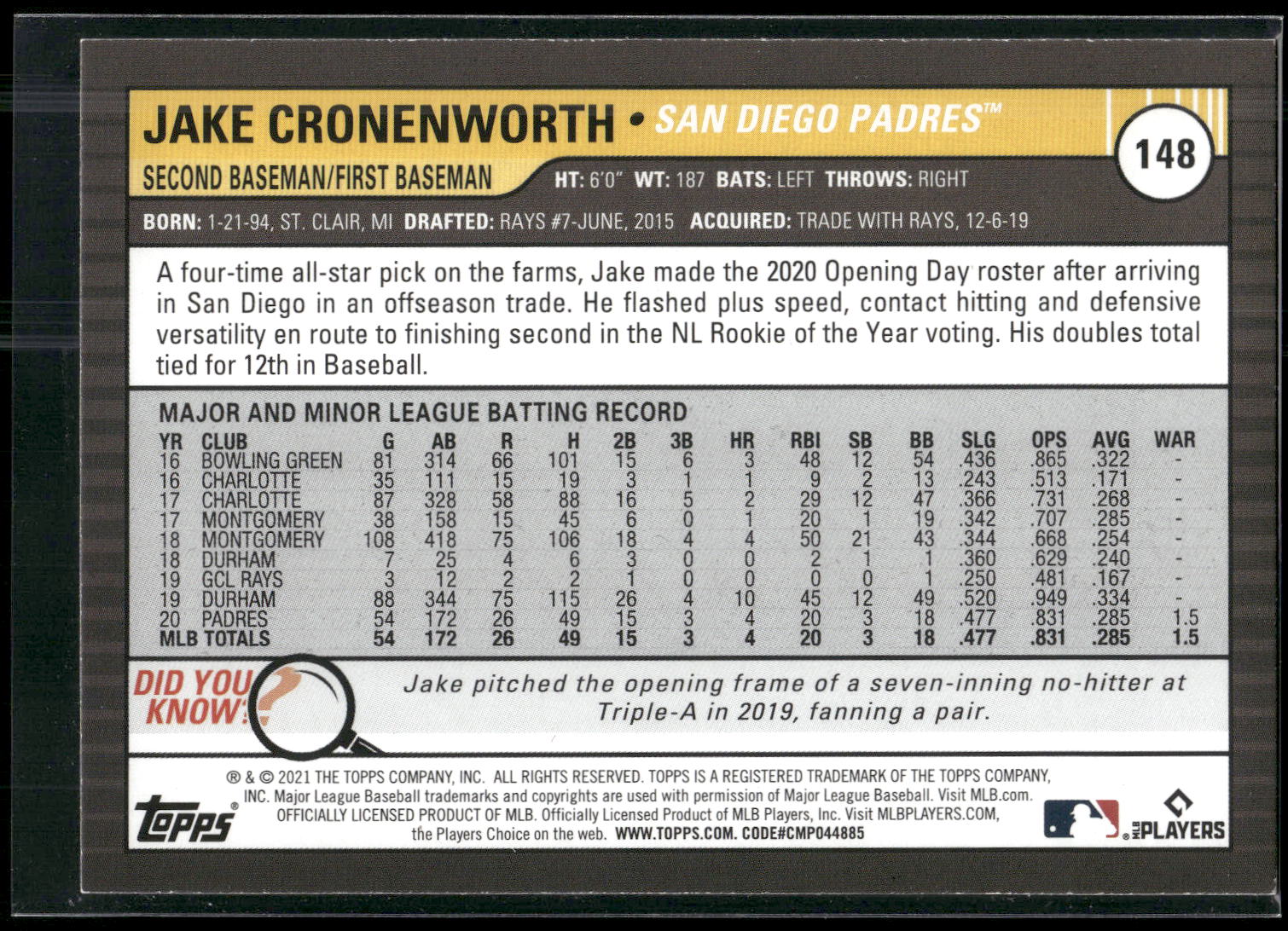 2021 Topps Big League #148 Jake Cronenworth