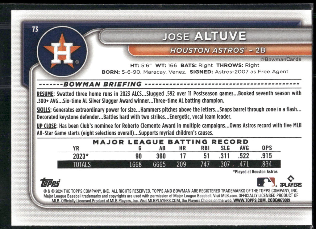 2024 Bowman #73 Jose Altuve