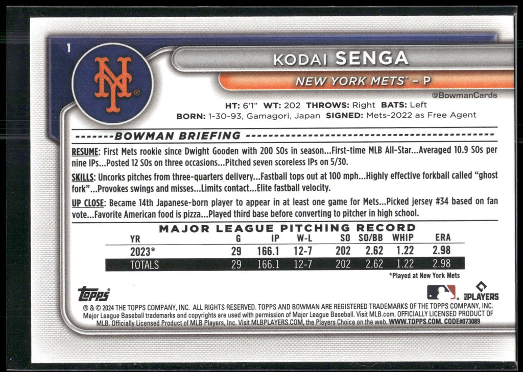 2024 Bowman #1 Kodai Senga