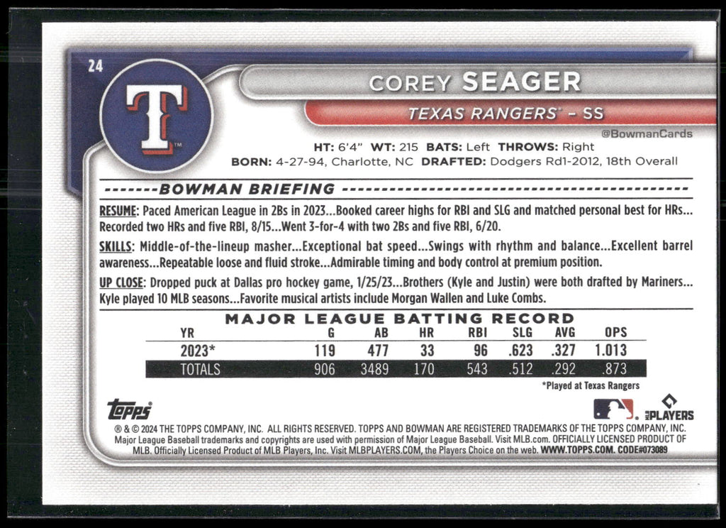 2024 Bowman #24 Corey Seager