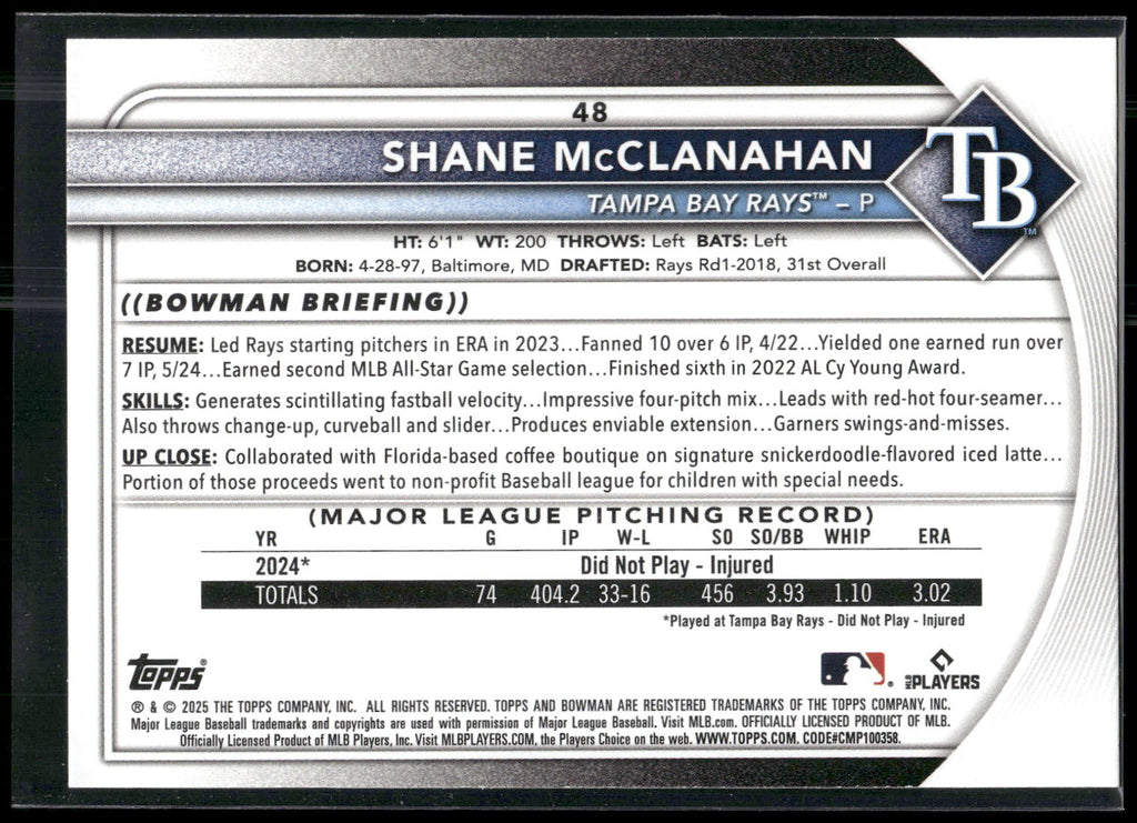 2025 Bowman #48 Shane McClanahan