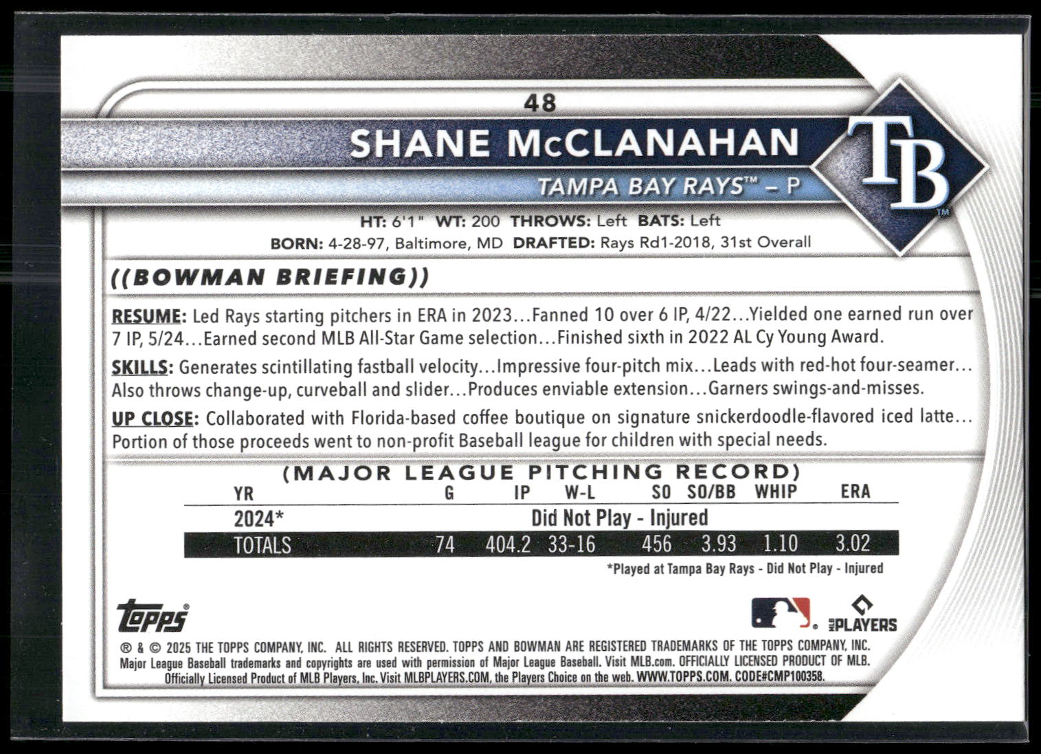 2025 Bowman #48 Shane McClanahan