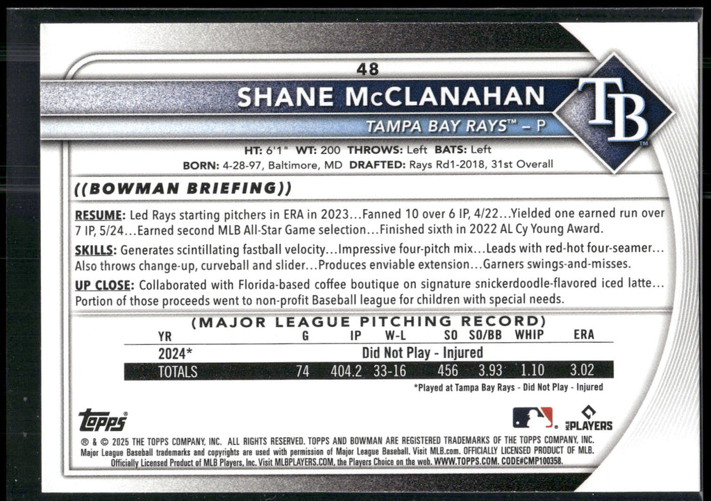 2025 Bowman #48 Shane McClanahan