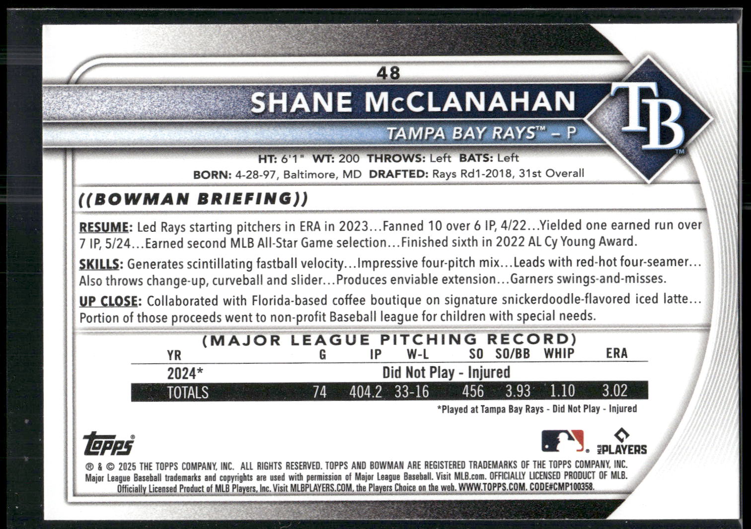 2025 Bowman #48 Shane McClanahan