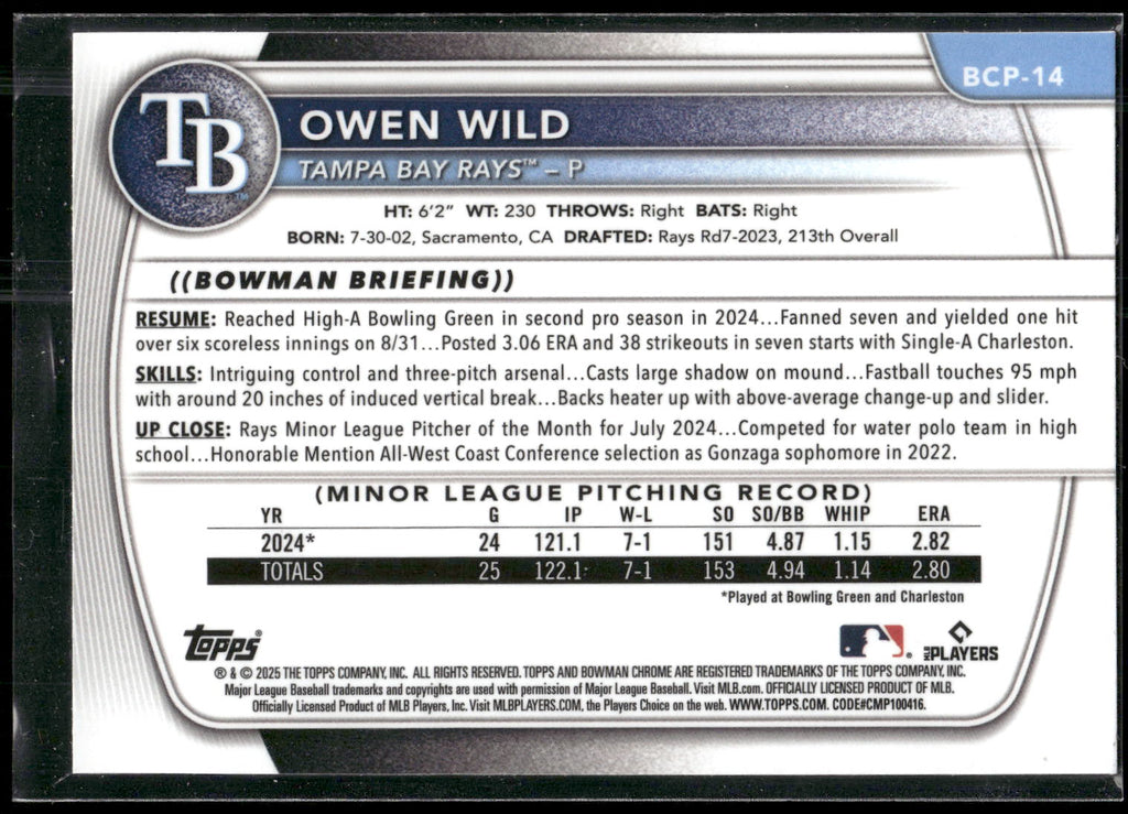 2025 Bowman #BCP-14 Owen Wild Chrome Prospects