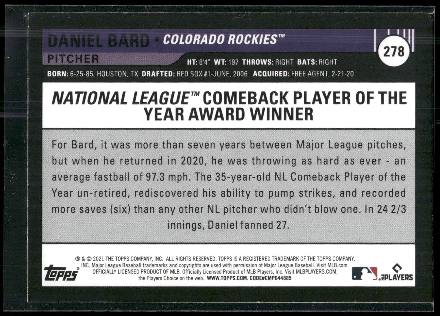 2021 Topps Big League #278 Daniel Bard