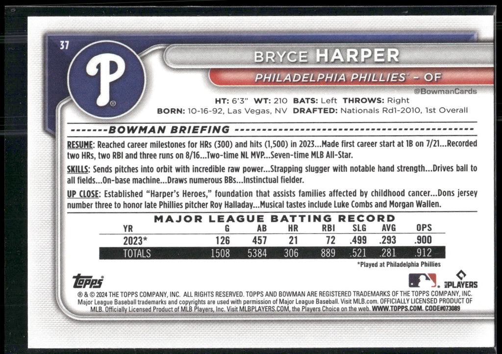 2024 Bowman #37 Bryce Harper