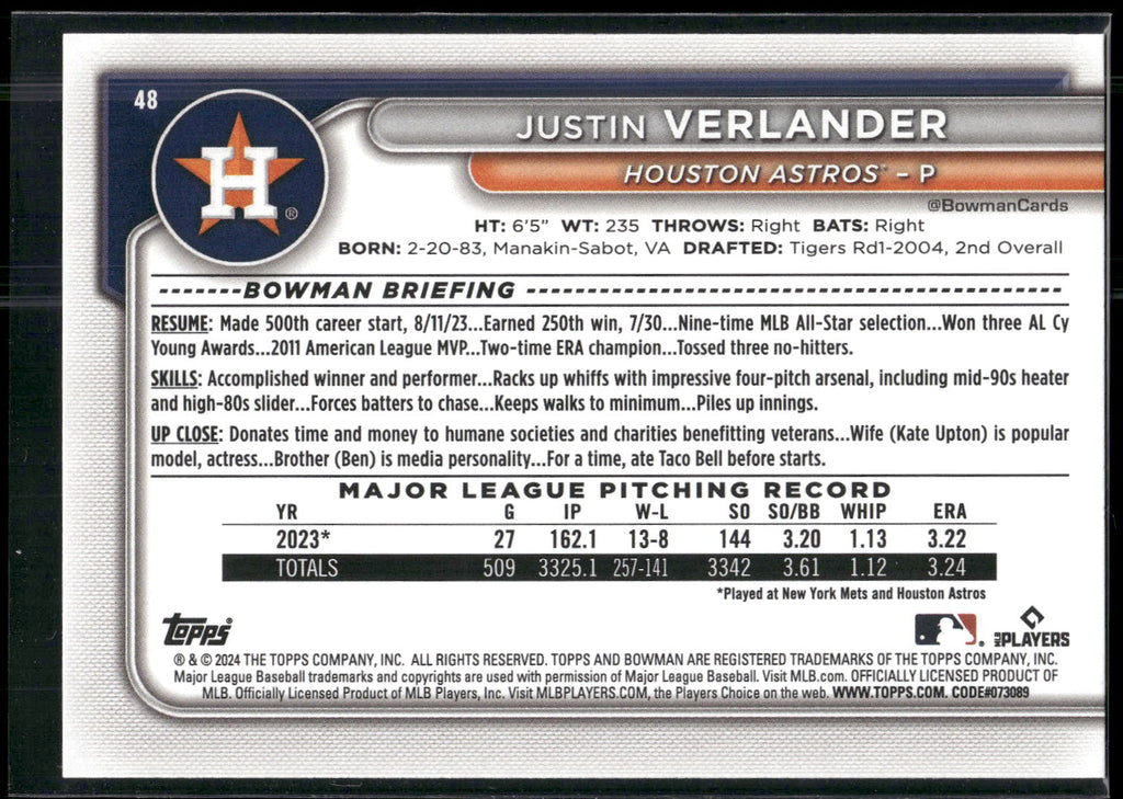 2024 Bowman #48 Justin Verlander