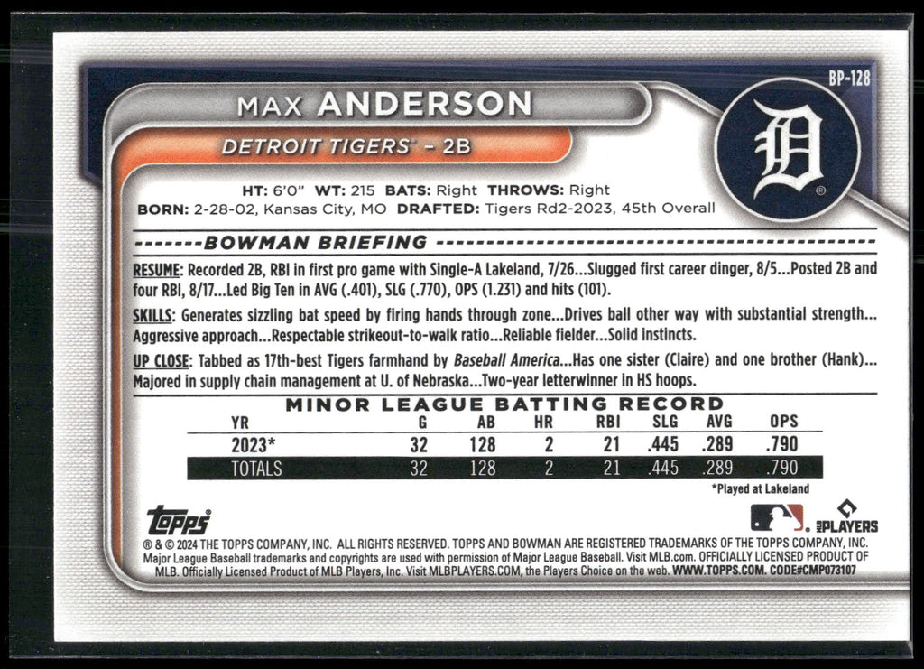 2024 Bowman #BP-128 Max Anderson Prospects