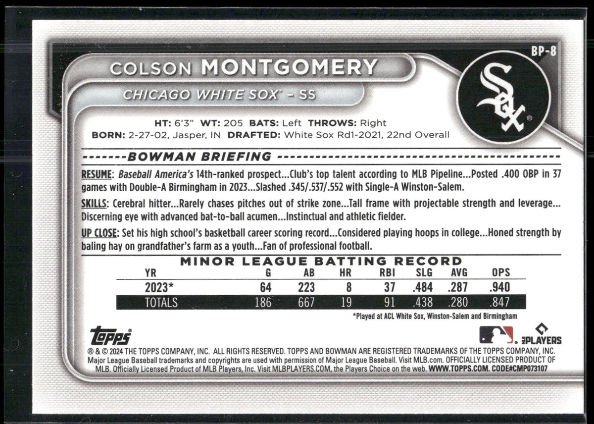 2024 Bowman #BP-8 Colson Montgomery Prospects