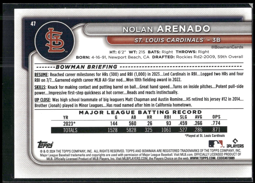 2024 Bowman #47 Nolan Arenado
